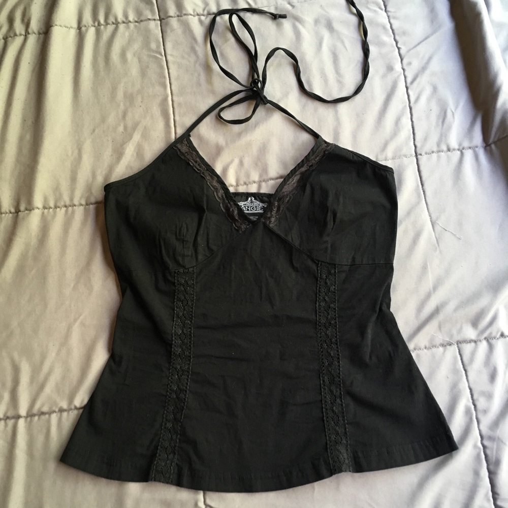 Black Halter Top with Lace Accents